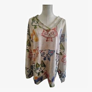 FFF Yellow Cat Head Sweater Size Large NWT